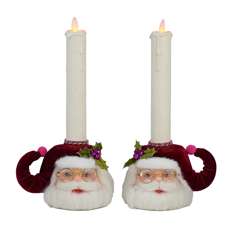 Merry Santa Head Candle Holders Set of 2