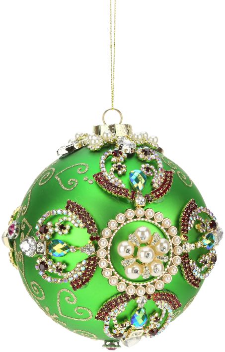 King's Jewel Ball Ornament, Green - 5 Inches