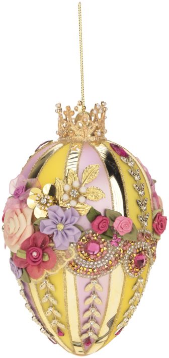 Faberge Jewel Easter Egg, Yellow/Lav 7''