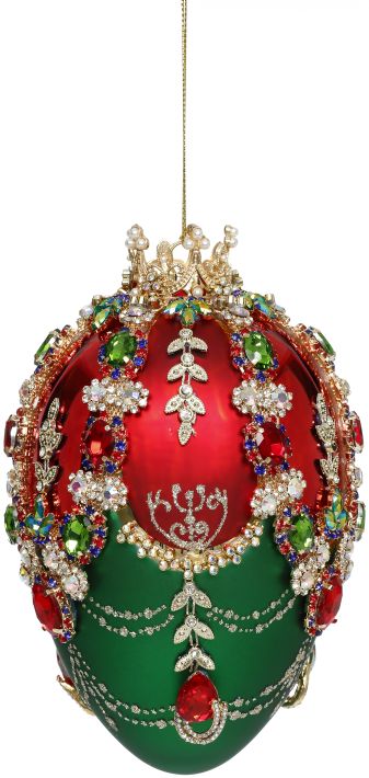 Faberge Jewel Egg Ornament, GRN/RD 7''