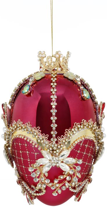 Faberge Jewel Egg Ornament, RED/RAS 7''