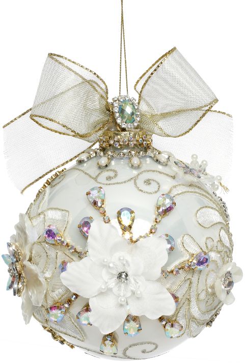King's Jewel Ball Ornament, Ivory Pearl - 5 Inches