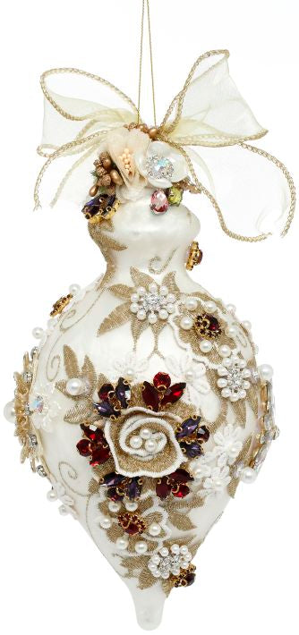 King's Jewel Fancy Finial Ornament, Ivory Pearl - 8 Inches