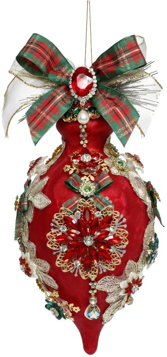 King's Jewel Fancy Finial Ornament, Red Frosted - 8 Inches