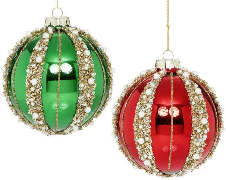 Pearl beaded Ball Ornament, Assortment of 2 - 4 Inches, Set of 6