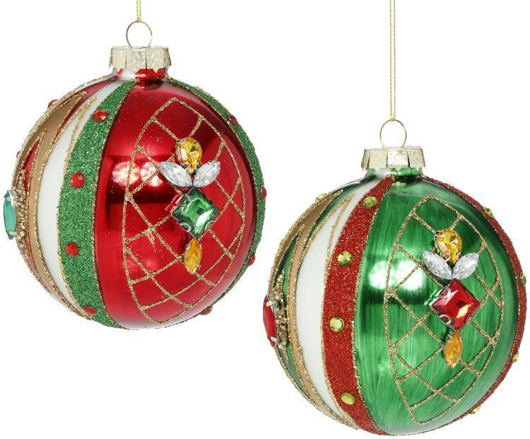 Jeweled Harlequin Ball Ornament, Assortment of 2 - 4 Inches, Set of 6