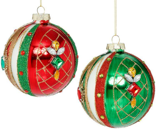 Jeweled Harlequin Ball Ornament, Assortment of 2 - 4 Inches, Set of 6