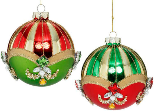 Jeweled Stripes Ball Ornament, Assortment of 2 - 4 Inches