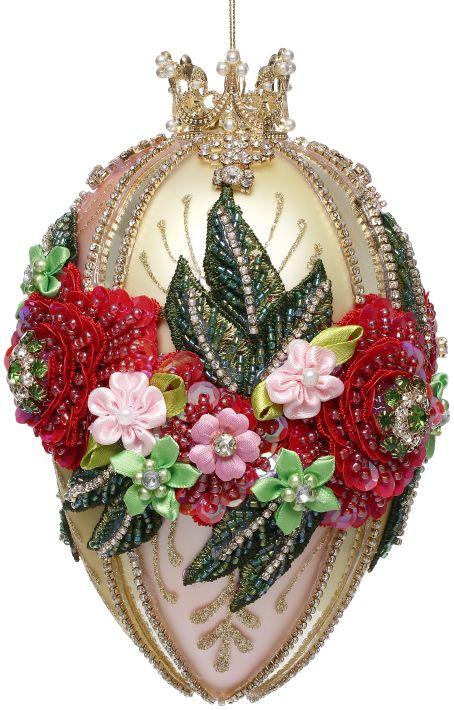 Faberge Jewel Egg Ornament, Yellow/Pink - 7 Inches