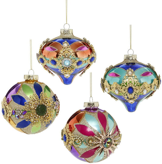 Venetian Jeweled Ornament, Box of 4 - 4 Inches