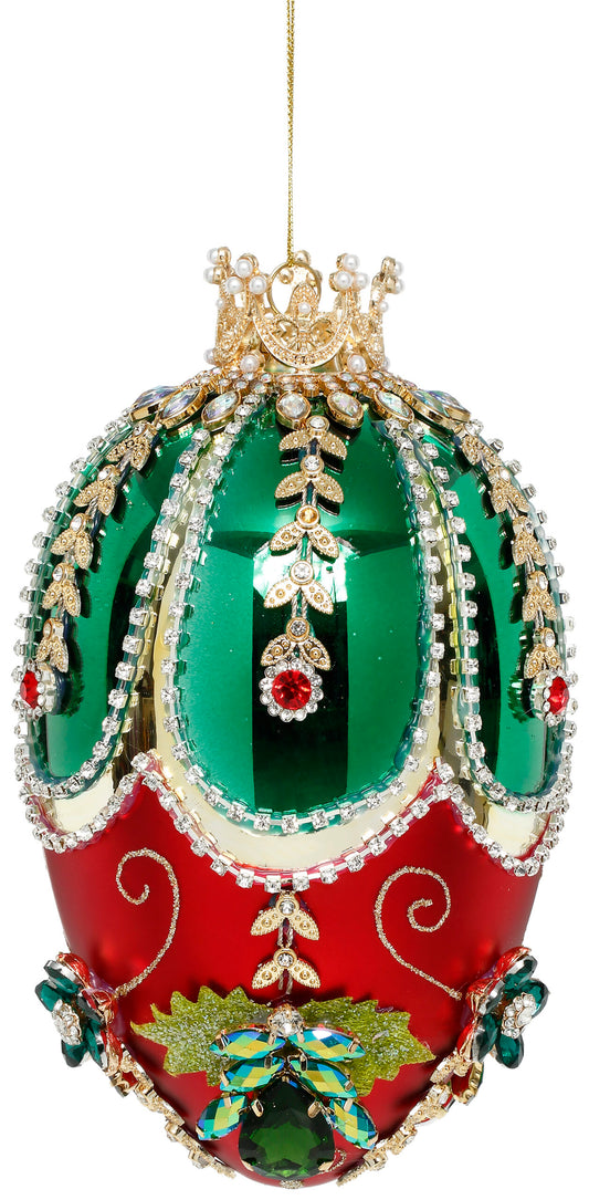 Faberge Jewel Egg Ornament , Green/Red Inches