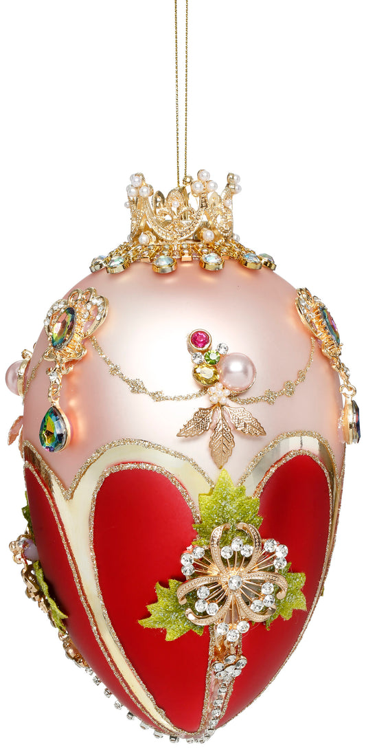 Faberge Jewel Egg Ornament , Pink/Raspberry- 7 Inches