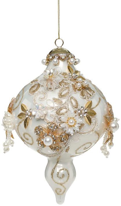 Kings Jewel Extra Fancy Finial Ornament, White- 8 Inches
