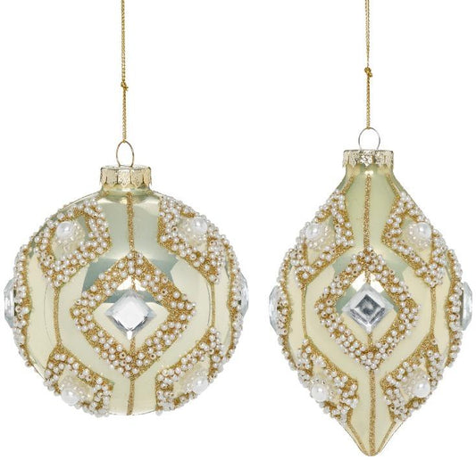 Pearl Bead Diamond Ornament, Box of 4 – 4-5 Inches