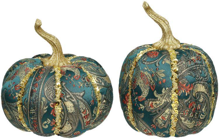 Floral Green Pumpkin, Assortment of 2 - 8 x 5 Inches (Set of 2)