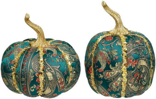 Floral Green Pumpkin, Assortment of 2 - 8 x 5 Inches (Set of 2)
