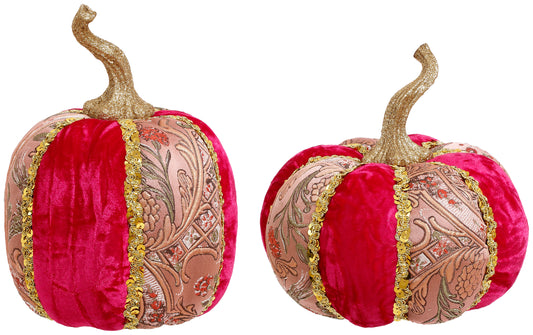 Damask Velvet Pink Pumpkin, 7-9" Inches (Set of 2)