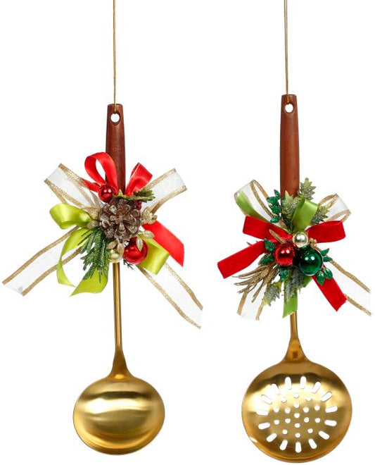 Gold Spoon with Deco Ornament, Set of 4 - 15.5 inches