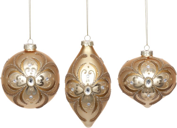 Floral Embossed Ornament 4", (Set of 3)