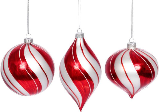 Shiny Red & White Ornament 4", (Set of 6)