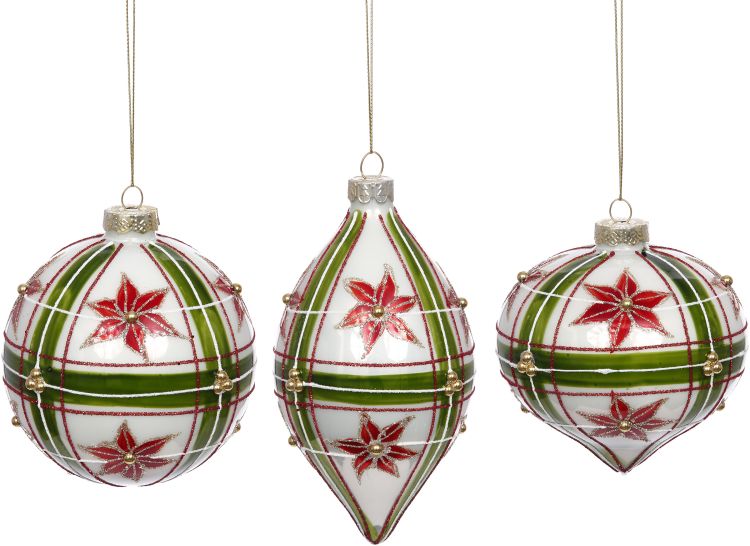 Banded Red & Grn Ornament 4", (Set of 6)