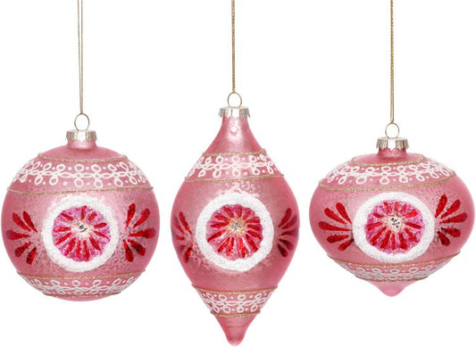 Pink Swirl Ornament 4", (Set of 6)