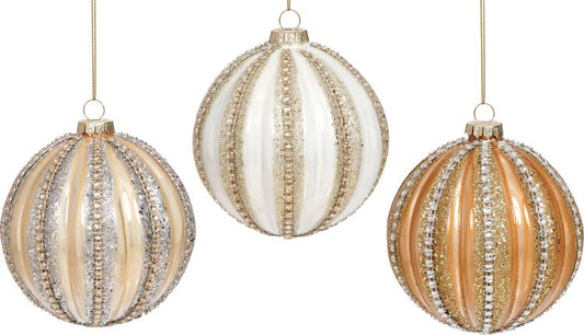 Jeweled Fluted Ball Ornament 4'', (Set of 6)