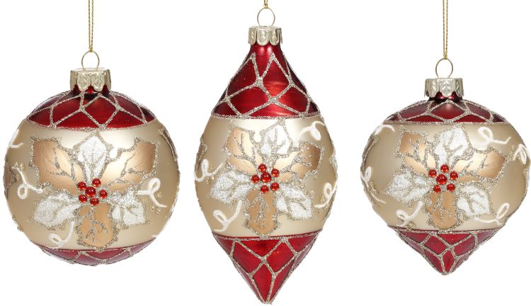 Sparkling Poinsettia Ornament 3-5'', (Set of 6)