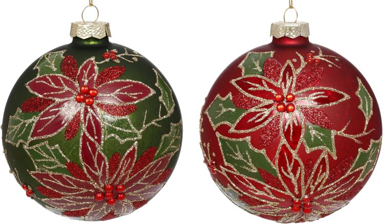 Jeweled Poinsettia Ball Ornament 4'', (Set of 6)