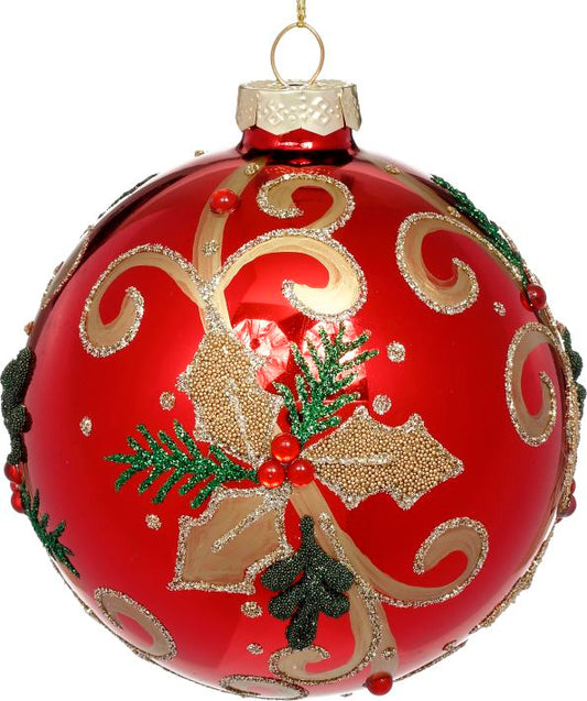 Christmas Holly Ball Ornament 4'', (Set of 6)