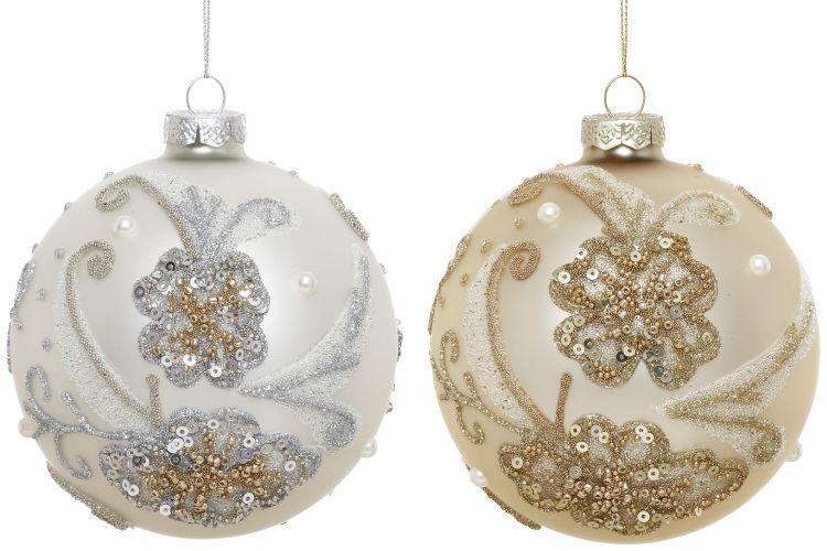 Glittered Floral Ornament, Box of 12- 4 Inches