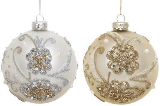 Glittered Floral Ornament, Box of 12- 4 Inches