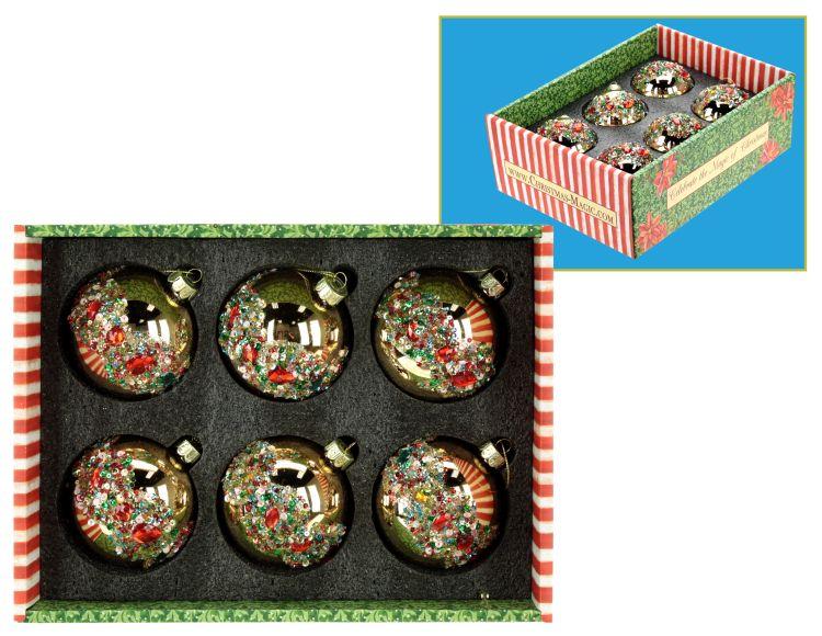 Festive Jeweled Ornament, Box of 12- 3 Inches