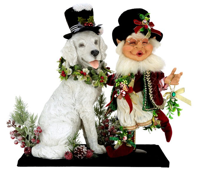 **SIGNED** SWEET MISTLETOE ELF WITH DOG (Signed by Mark Roberts)