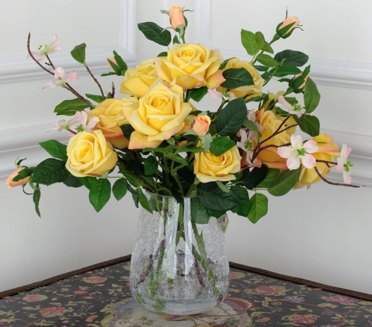 Roses in Crackle Vase - 17 Inches (Yellow)