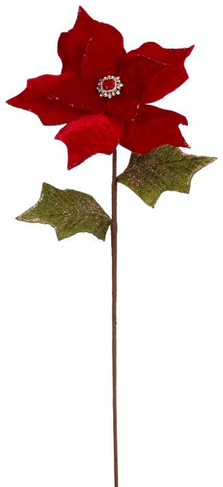 Red Jeweled Poinsettia Stem, (set of 3) Small - 22"