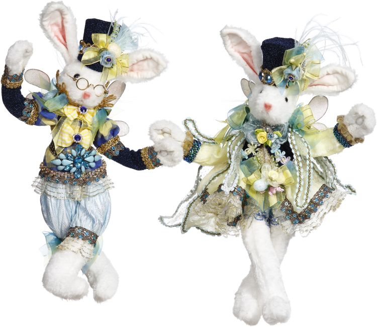 Blue Mr. & Mrs. Festive Rabbit Fairy, SM 14", Asst of 2