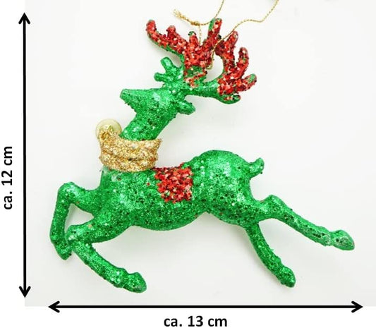 Green, Red and Gold Glittered Deer Ornament