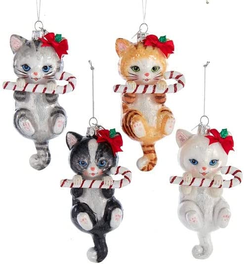 Noble Gems™ Glass Cat With Candy Cane Ornaments