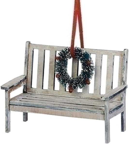 Christmas Bench with Wreath Hanging Ornament