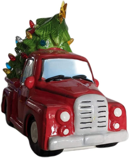9.6" B/O Lighted Dolomite Holiday Truck with Tree, Timer