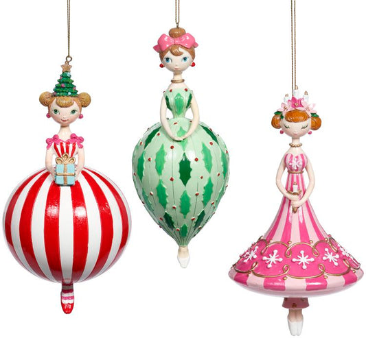 Festive Girls Ornaments 7'' Set of 3