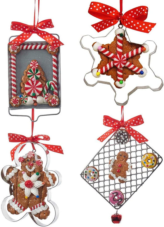 Gingerbread On Tray With Cookie Cutter Ornaments (set of 4)