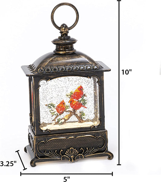 10"H B/O Lighted Spinning Water Globe Lantern w/ Cardinals on a Branch Design