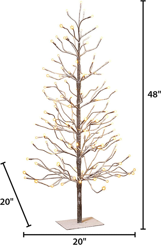 4-Foot Brown Wrapped, Snowy Tree with LED Lighting