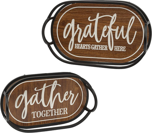 Metal & Engraved Wood Harvest Design Trays
