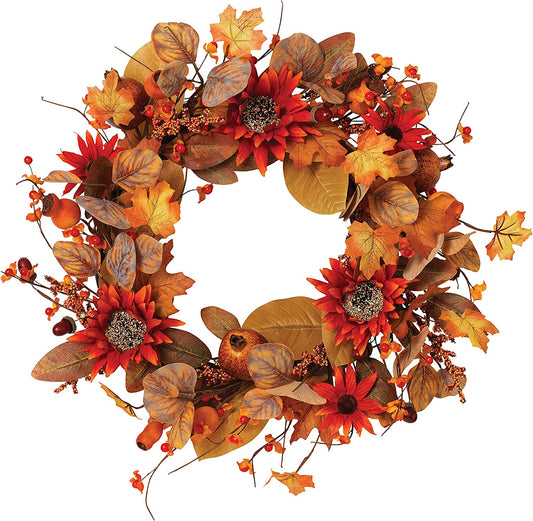 22"D Harvest Wreath w/ Berry and Sunflower Accent