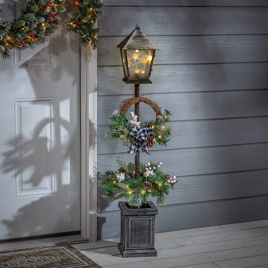 4' Pre-Lit Mixed Pine Lantern Pole Porch Tree