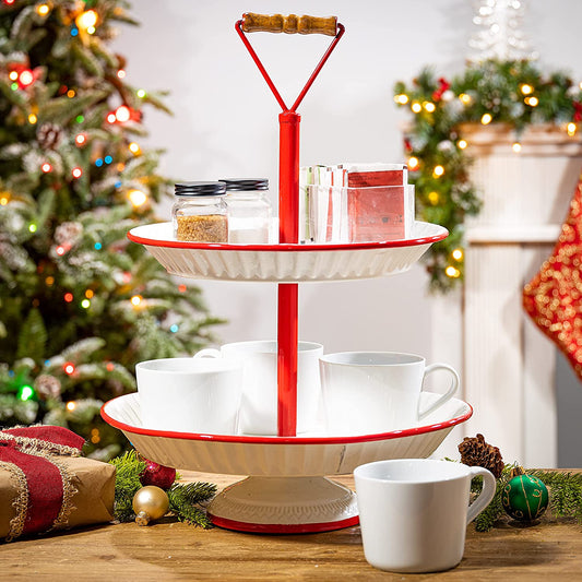 19.3"H Metal Two-Tiered Serving Tray