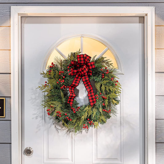 24" PVC Pine Wreath w/ Berries and Bow.